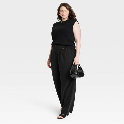 Women's High-rise Relaxed Fit Full Length Baggy Wide Leg Trousers - A New  Day™ Black 12 : Target