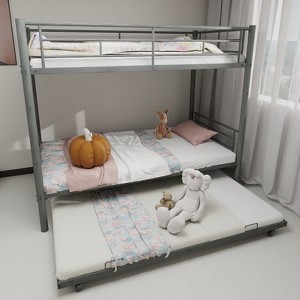 SeaCamel Heavy Duty Twin Over Full Metal Bunk Bed - Removable Stairs, 12" Under-Bed Storage, White for Teens & Adults - 1 of 4