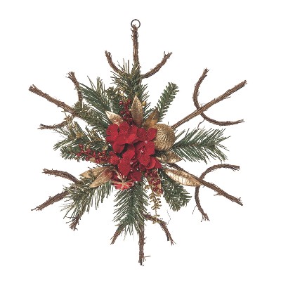 Transpac Artificial 20 in. Multicolor Christmas Twig and Poinsettia Star Decor