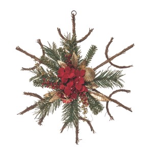 Transpac Artificial 20 in. Multicolor Christmas Twig and Poinsettia Star Decor - 1 of 4