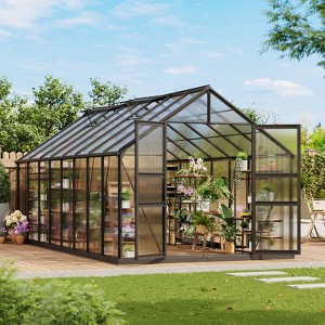 8×16 FT Greenhouse for Outdoors,Aluminum Frame, Features Roof Vent & Window for Ventilation,Includes Lockable Door & Ground Nails, for Garden Yard - 1 of 4