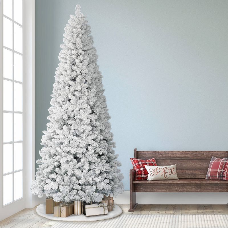 Puleo 9&#39; Unlit Flocked Full Virginia Pine Hinged Artificial Christmas Tree, 3 of 5