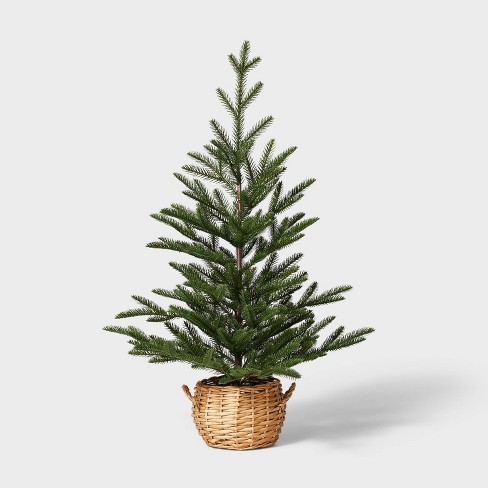 Lit Faux Pine Trees in Basket