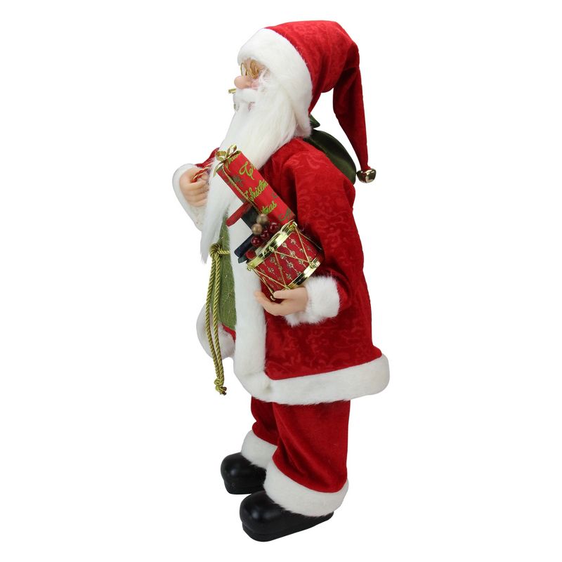 Northlight 24" Red and White Santa Claus with Presents and Drum Christmas Figure, 2 of 6