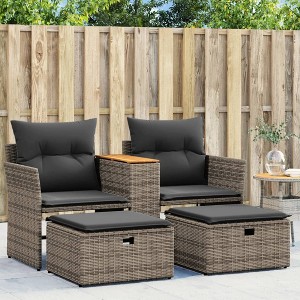 VidaXL Patio Sofa 2-Seater with Stools Gray Poly Rattan - 1 of 4