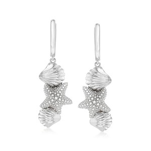 Ross-Simons Sterling Silver Seashell and Starfish Drop Earrings - 1 of 4