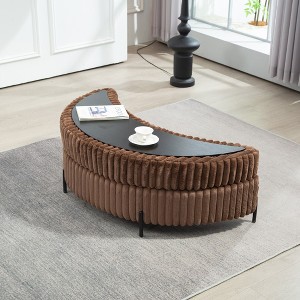 Hrinhom 47.2"W Upholstered Faux Fur Storage Ottoman,Footstool With Tray and Metal Legs - 1 of 4