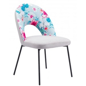 Dining Chair 33.5" H (Set of 2) – Multicolor Print & Gray, Velvet Upholstered Seat & Black Steel Frame by Zuo Modern - 1 of 4