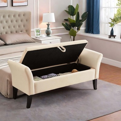 NicBex Modern 51.5" Velvet Fabric Storage Bench with Curved Arms for Bedroom and Living Room