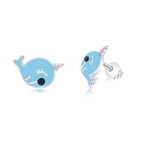 Chanteur Hypoallergenic Kids Jewelry Accessories Narwhal Blue Enamel White Gold Palladium Plating Stud Earrings Surgical Titanium Posts - 1 of 1