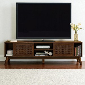 67.9 Inch Mid Century Modern Rattan TV Stand for TVs up to 75", Entertainment Cabinet, Media Console, Solid Wood Feet & Rattan Cabinet Doors - 1 of 4