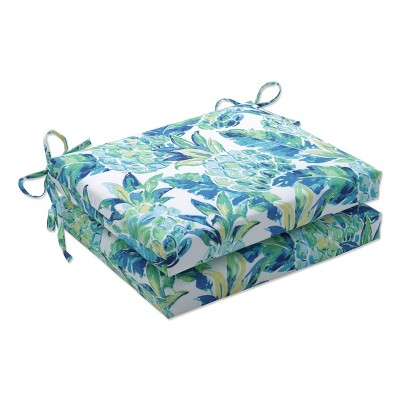 2pk Outdoor/Indoor Squared Chair Pad Set Vida Opal Blue - Pillow Perfect