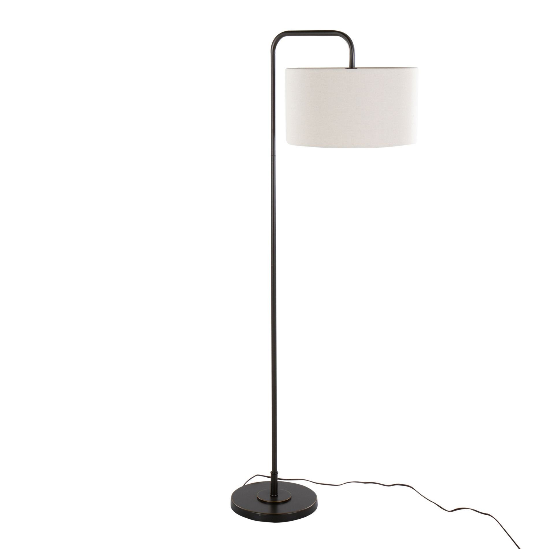 Contemporary Oil Rubbed Bronze Arched Floor Lamp with Beige Linen Drum Shade, 63 Inch Tall for Living Room