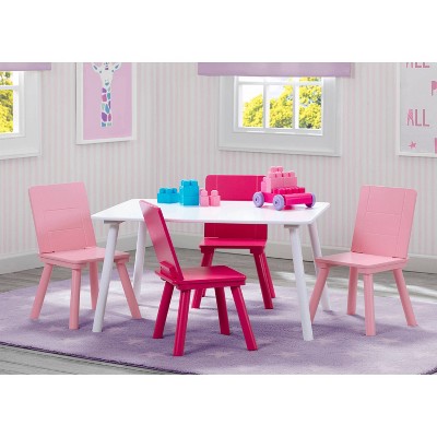 Pink and White Wooden Kids Table and Chair Set, 5-Piece