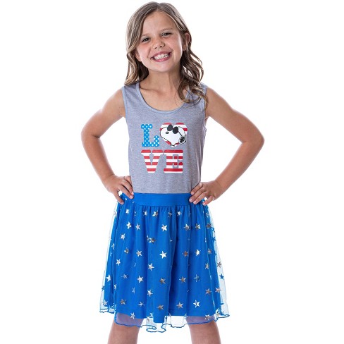 Peanuts Girl's Snoopy Joe Cool Usa Love Tank Nightgown Dress Pajama  Grey/blue : Target