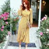 Anna-Kaci Women's Surplice V-Neck Floral Print Tie Wrap Long Sleeve Midi Flared Dress - Medium, Yellow - 4 of 4