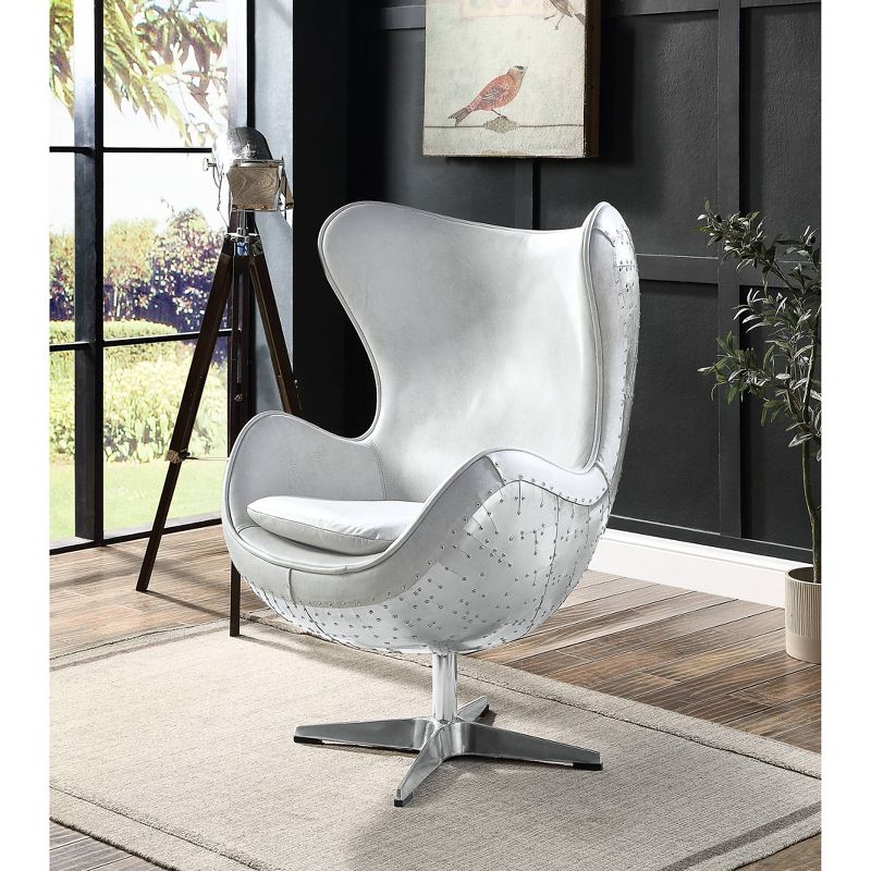 33.5&#34; Brancaster Accent Chair Vintage White Top Grain Leather Aluminum - Acme Furniture, 1 of 6