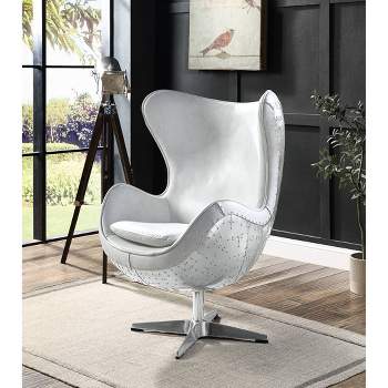 33.5" Brancaster Accent Chair Vintage White Top Grain Leather Aluminum - Acme Furniture