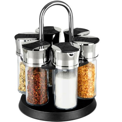 Home Basics Compact Carousel 6-Jar Spice Rack with Steel Carrying Handle, Black