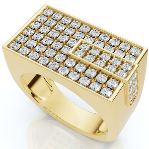 Pompeii3 Men's 1CT Diamond Rectangle Cluster Ring 10k Yellow Gold - 1 of 4