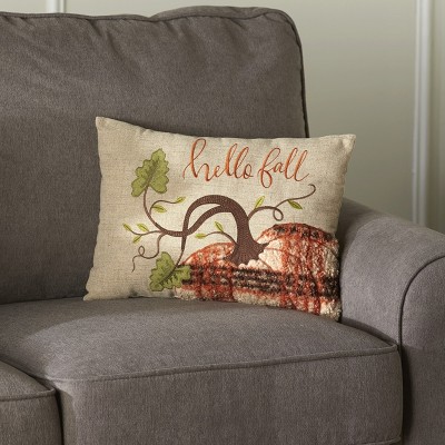 Lakeside Hello Fall Harvest Accent Pillow with Pumpkin Motif - Furniture Décor