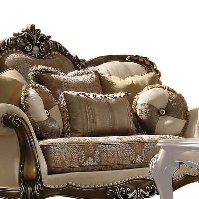 Latisha Tan Floral Fabric Loveseat with Nailhead Trim