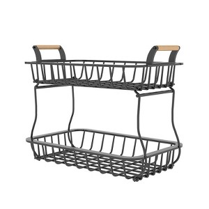 ADIVO 2 Tier Fruit Bowl Carbon Steel Kitchen Countertop for Fruit and Vegetable Basket Storage - Black - 1 of 4