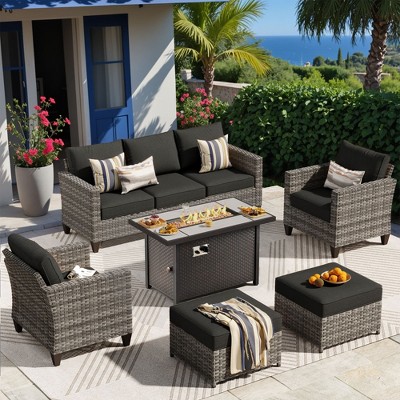 XIZZI Outdoor Sectional Sofa Set, Modular Outdoor Gray Wicker Sofa Set with Optional Solar Table, Ottomans or Fire Pit in 6 Colors, All-Weather Design