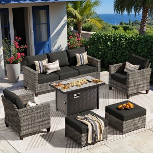 XIZZI Outdoor Sectional Sofa Set, Modular Outdoor Gray Wicker Sofa Set with Optional Solar Table, Ottomans or Fire Pit in 6 Colors, All-Weather Design - 1 of 4