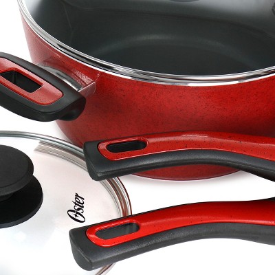 Oster 7 Piece Red Non-Stick Aluminum Cookware Set