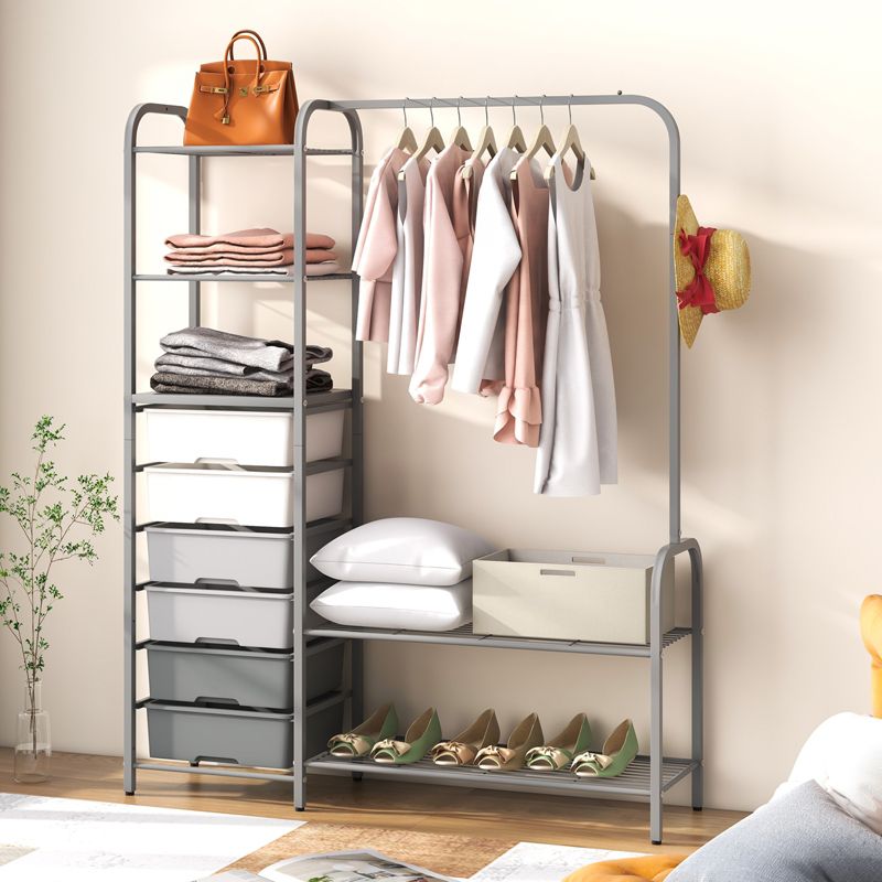 Heavy Duty Clothes Rack with 6 Removable Drawers 3-Tier Open Shelves & 2-Tier Metal Shoe Rack Side Hook Adjustable Feet, 2 of 11