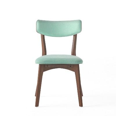 Mint Upholstered Side Chair with Natural Walnut Frame, Set of 2
