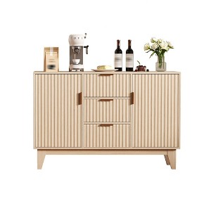 ODK Fluted Sideboard Buffet Cabinet, Kitchen 47.2in Large Buffet Storage Cabinet Coffee Bar Cupboard 3 Drawers 2 Doors Adjustable Shelves Living Room - 1 of 4