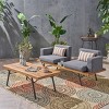 2-Piece Outdoor Seating Set, Seperate-seat Loveseat and Acacia Top Coffee Table, Acacia Chair with Iron Frame and Foam Cushions-Coolbibila - 2 of 4
