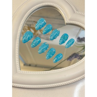 10PCS Almond Handmade Press On Nails Blue Nails 3D Nails Design Girls Gifts(S)