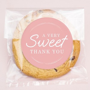 Big Dot of Happiness Pink Simple Script Thank You Stickers and Clear Cookie Bags, Cellophane Treat Bags 4.25x7 IN for Candy or Baked Goods - 25 Count - 1 of 4