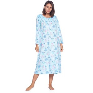 Casual Nights Women's Long Floral & Lace Henley Nightgown - 1 of 4