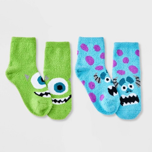 Women's 2pk Monsters, Inc. Cozy Ankle Socks - Green/blue 4-10 : Target
