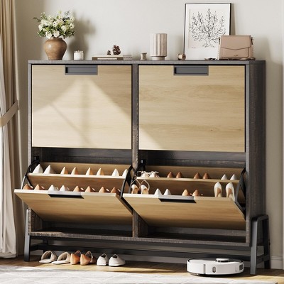 Shoe Storage Cabinet with 2 Flip Drawers, Freestanding Shoe Organizer with Metal Legs, Narrow Shoe Rack Cabinet for Entryway,  Living Room, White