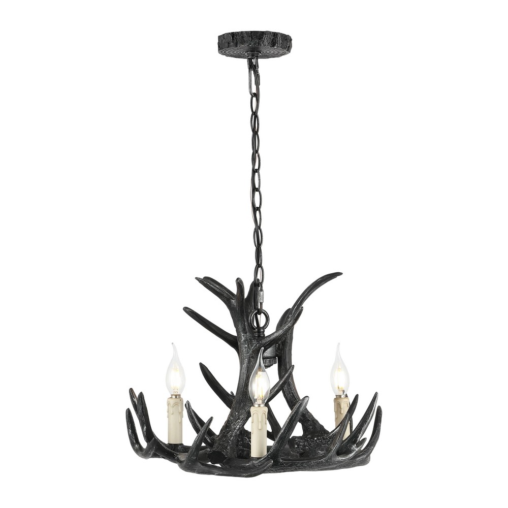 Photos - Chandelier / Lamp JONATHAN Y Eldora 18" Adjustable Resin Antler 3-Light LED Chandelier Black