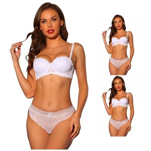 INSPIRE CHIC Women's Lace Balconette Underwire Bras Padded Bras and Panty Set 3 Packs - 1 of 4