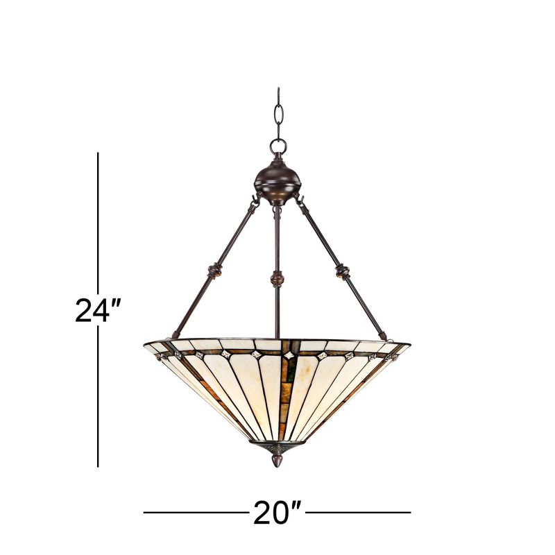 Robert Louis Tiffany Bronze Pendant Chandelier 20" Wide Tiffany Style Gold Texture Ivory Stained Glass Dining Room House Kitchen, 4 of 9