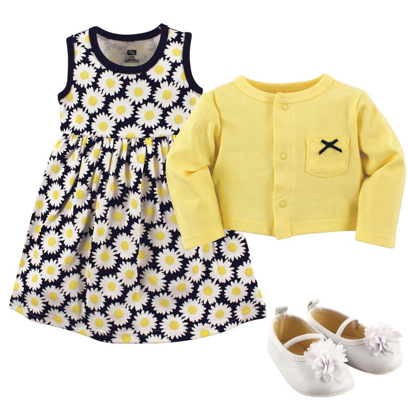 Hudson Baby Infant Girl Cotton Dress, Cardigan and Shoe 3pc Set, Daisy, 3 of 4