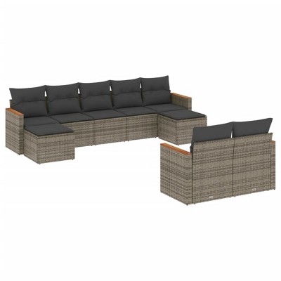 vidaXL 9 Piece Patio Sofa Set with Cushions - Gray Without Table