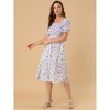 Allegra K Women's Cottagecore Floral Square Neck Puff Sleeves Summer Midi Smocked Dress - 3 of 4