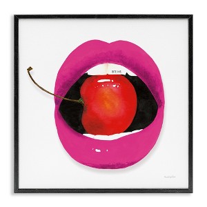 Stupell Industries Biting Cherry Lips Framed Giclee Art - 1 of 4