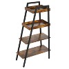 VECELO 4-Tier Metal Ladder Shelf, Multifunctional Ladder Bookshelf Plant Flower Stand Storage Rack Shelves Bookcase, Brown - 2 of 4
