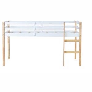 COWLOWN Twin Loft Bed with Ladder, Solid Rubber Wood Low Height Loft Bed with Storage Space & Strengthened Slats - 1 of 4