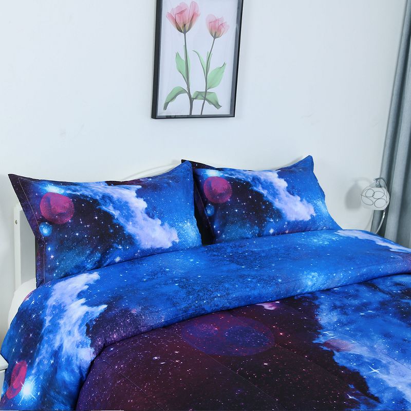 PiccoCasa Polyester Galaxy Pattern Warm Touch for Kids Comforter Bedding Sets 3 Pcs Navy, 3 of 8