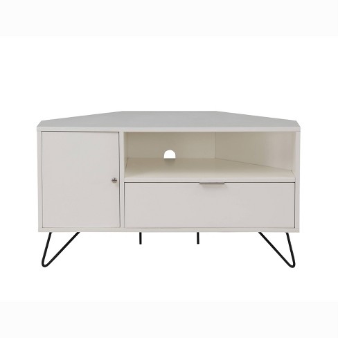 Sola Modern Corner Tv Stand For Tvs Up To 50 White Mibasics Mid century Media Console With Storage Target